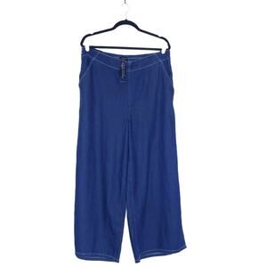 Banana Republic Wide Leg High Rise Crop Pants 32/14 Blue Pull On NWT